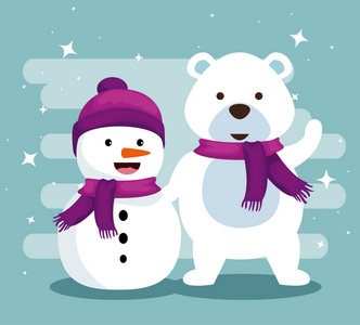 雪人和雪熊与围巾到圣诞节