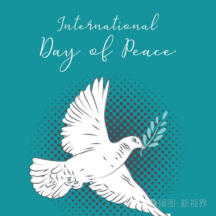 国际和平日. 创意问候设计与鸽子鸟手画优雅的复古矢量插图.