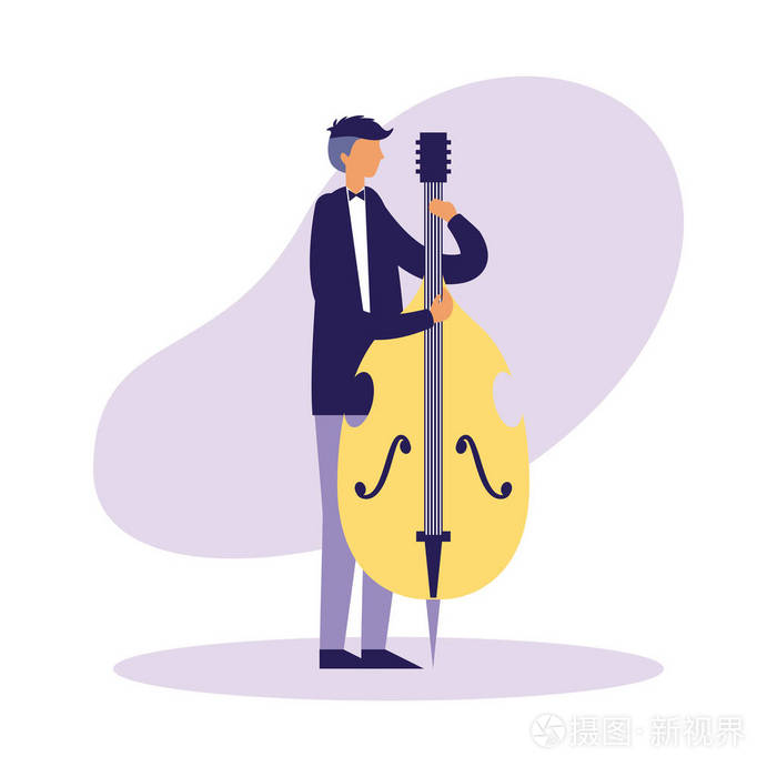 音乐家男子演奏大提琴乐器矢量插图