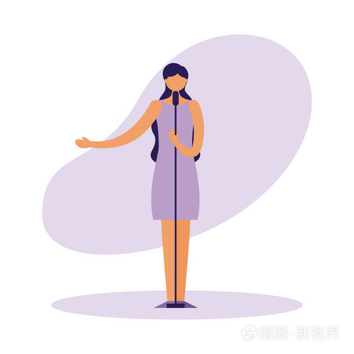 女歌手站在麦克风矢量插图