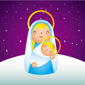 马槽顿悟玛丽抱着婴儿星矢量插图