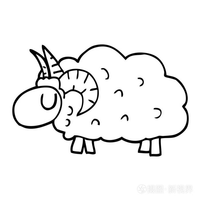 线描卡通黑羊插画-正版商用图片1451tb-摄图新视界