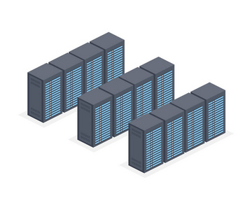 i示特服务器机房和大数据处理概念,数据中心和数据库图标,数字信息