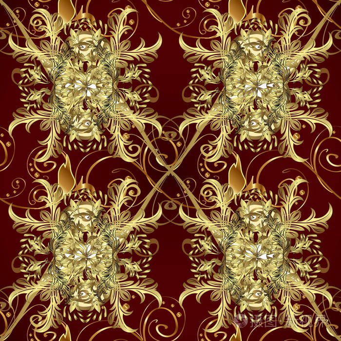 棕色,红色,中性颜色和金色元素的图案. 雕刻. 经典风格的家具.