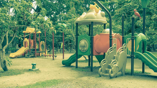 s playground at public park, vintage color style