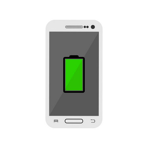 智能手机的屏幕显示一个电池与一个完全充电的电池。
