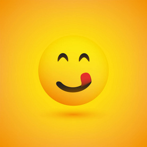 微笑表情与伸出舌头简单快乐表情黄色背景矢量设计