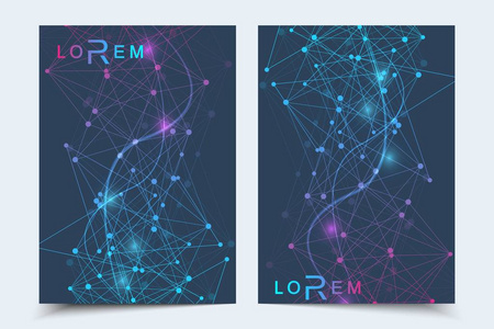 科学的宣传册设计模板。矢量海报布局 分子结构与连接的线和点。科学模式原子 Dna 与杂志 传单 封面 海报设计元素