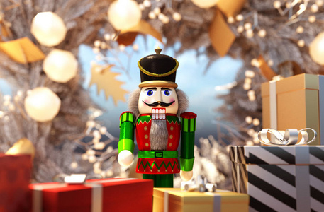胡桃夹子装饰圣诞背景3D渲染