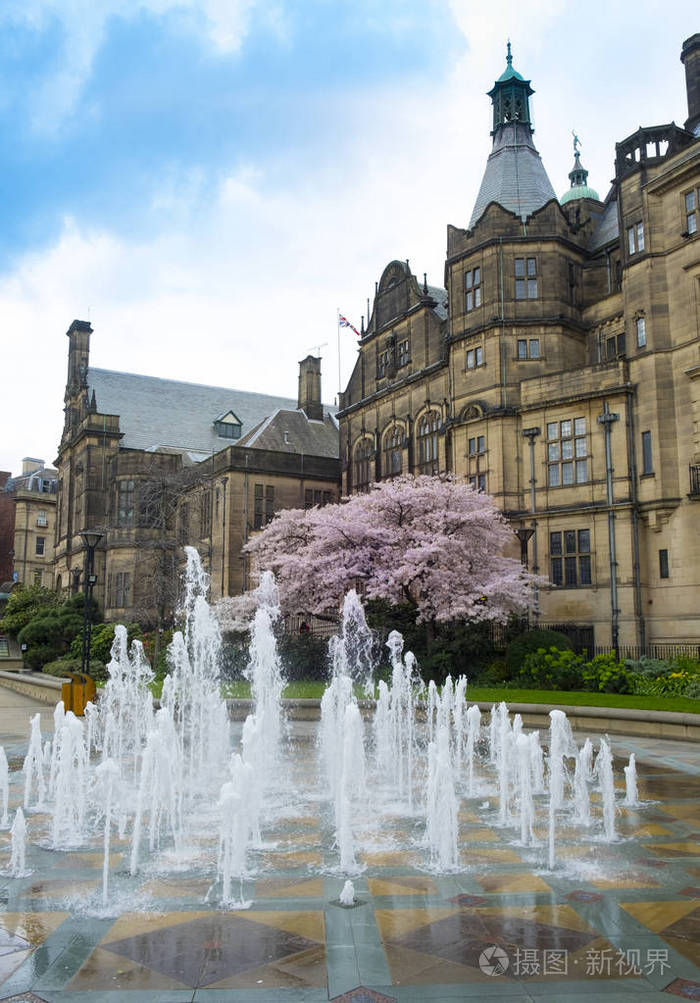谢菲尔德市中心市政厅和喷泉