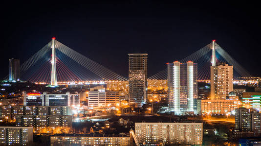 符拉迪沃斯托克之夜的照片俄罗斯桥景