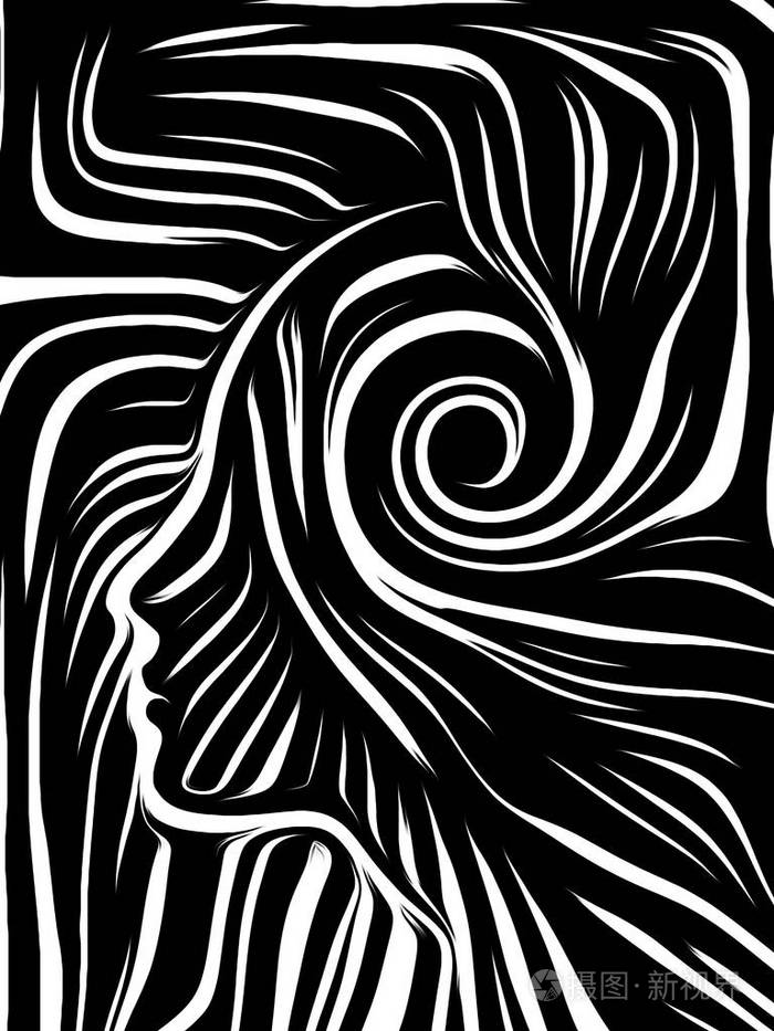内部几何系列以传统木刻风格渲染的人脸抽象背景用于人的灵魂内部戏剧