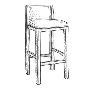 酒吧椅子的草图。 白色背景上隔离的高椅子。 向量