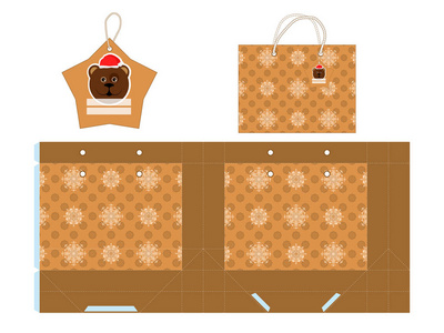 s packing. Template paper gift package. Background with snowflak