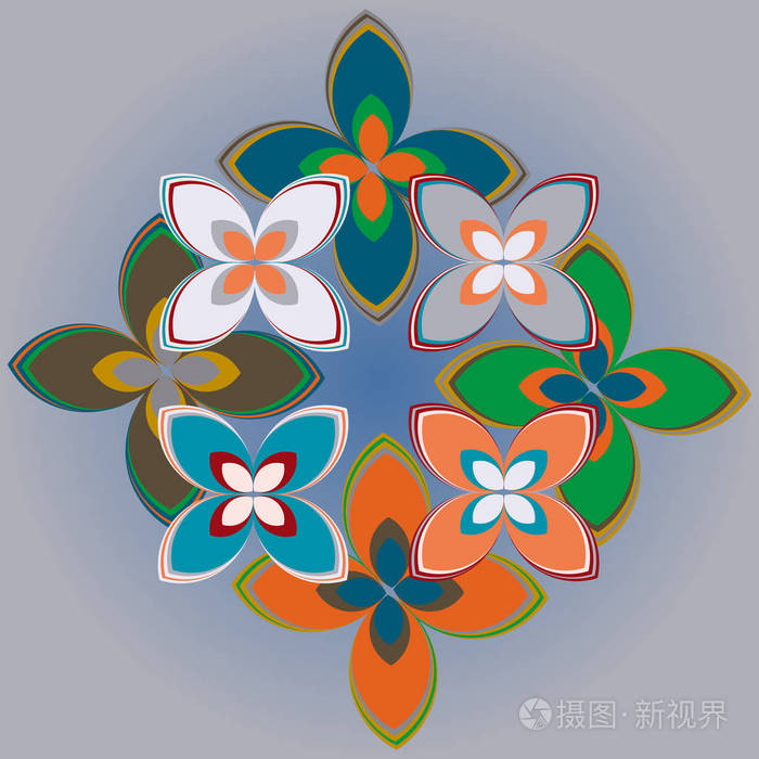 几何多色无缝图案花卉矢量插图