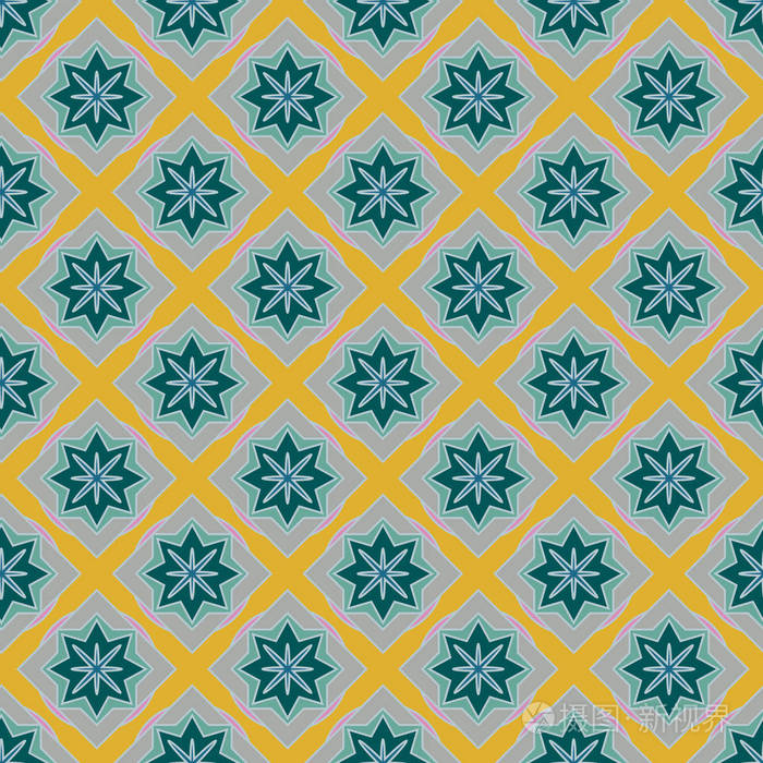 抽象几何与花卉元素彩色无缝图案的背景.