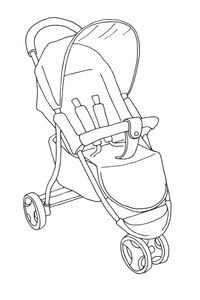 素描婴儿车散步. 矢量图照片