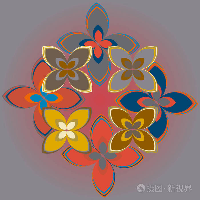 几何多色无缝图案花卉矢量插图