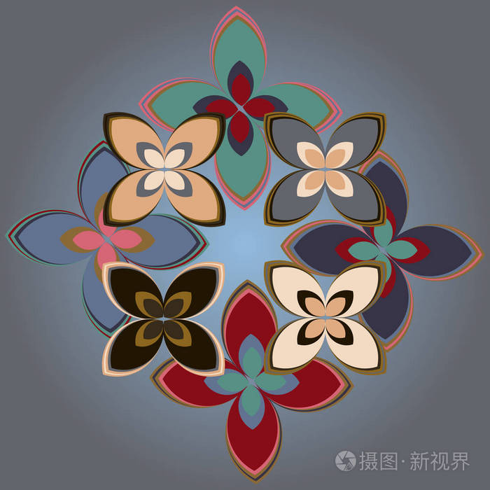 几何多色无缝图案花卉矢量插图