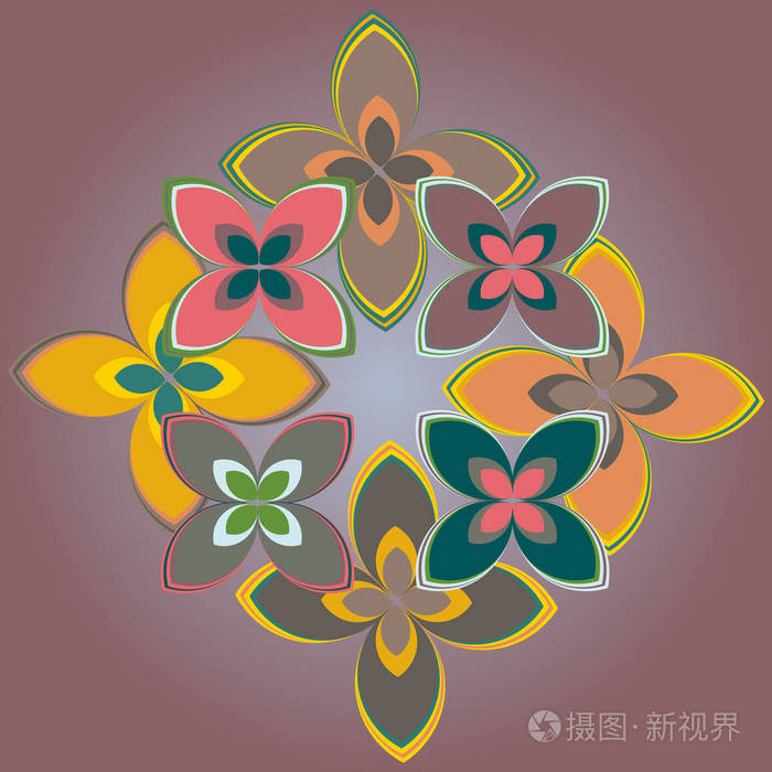几何多色无缝图案花卉矢量插图