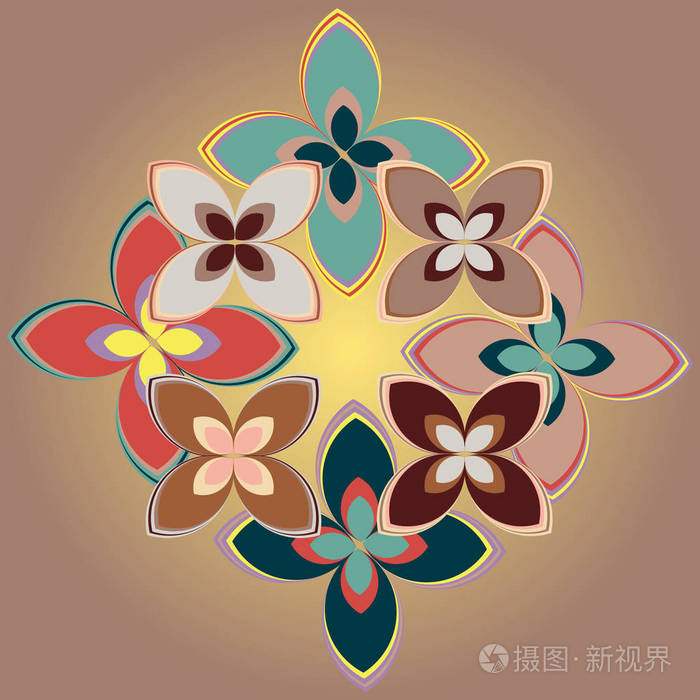 几何多色无缝图案花卉矢量插图