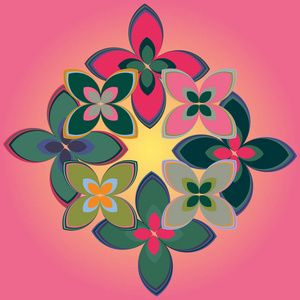 几何多色无缝图案花卉矢量插图