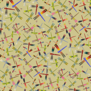 蜻蜓矢量插图的装饰性彩色无缝图案