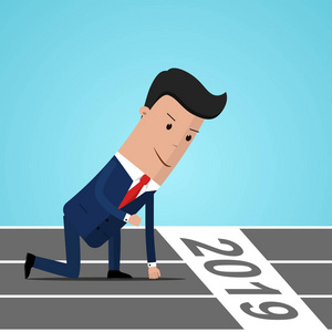 个 商人准备在2019年的起跑线上冲刺.开始职业商业概念.