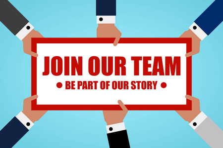 商人的手拿着一张带文字的纸加入我们的团队.