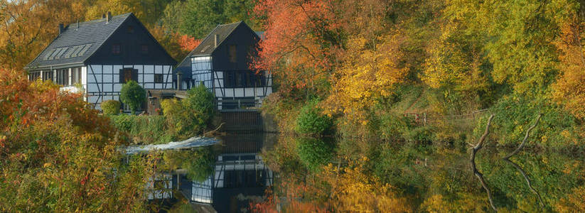 德国威斯特法利亚州索伦北莱茵乌珀河的伯吉斯切斯土地上的秋季景观