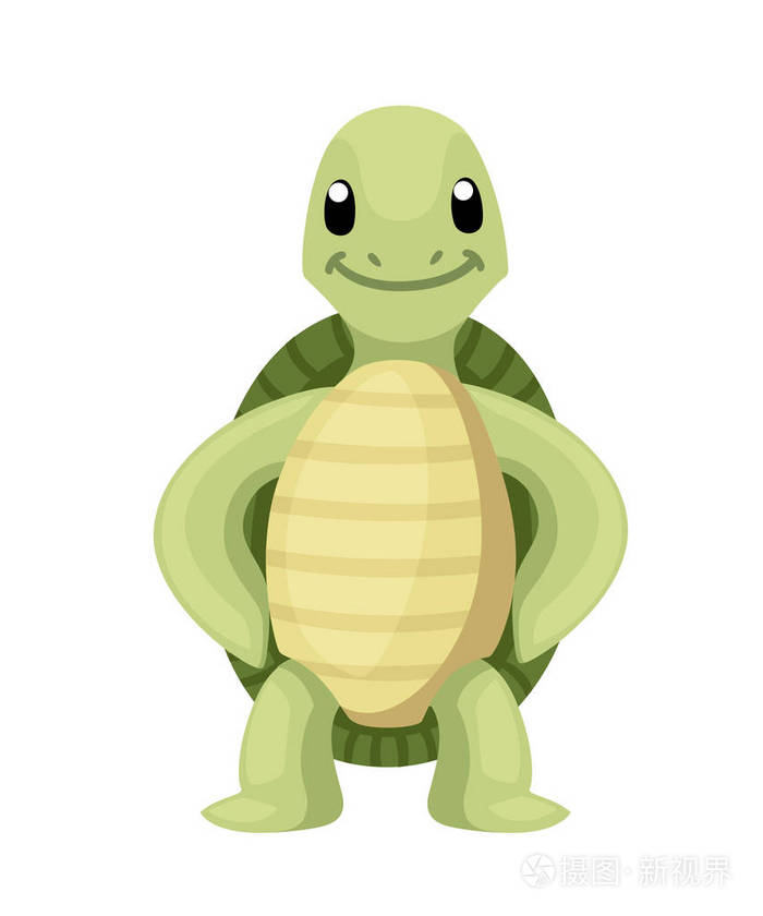 快乐可爱的乌龟微笑着站着. 卡通人物设计.
