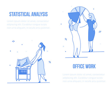 现代卡通平字, 模板网络在线数字营销理念与文本统计分析, 室工作。扁平的小人物工作移动设置制作图表