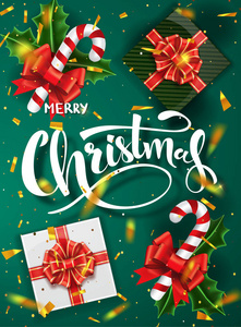 圣诞绿色设计矢量模板。书法快乐圣诞刻字装饰。圣诞海报模板。向量例证 eps10