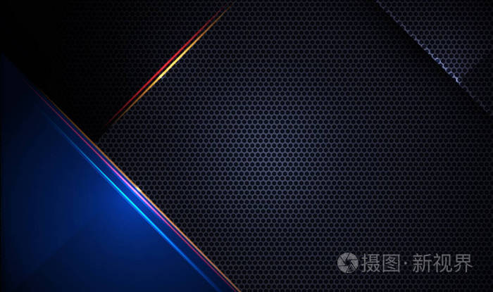 插图抽象的蓝色红色和黑色金属与光线和光泽线背景金属框架设计矢量