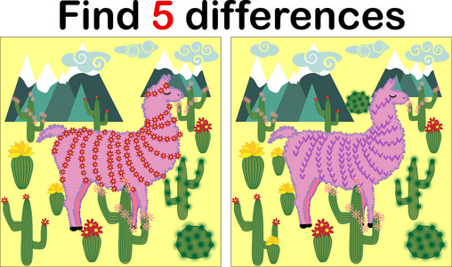 s educational game. Sweet llama, alpaca among cacti and mountain