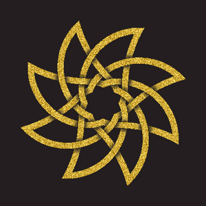 金色闪闪发光的标志符号在凯尔特风格的黑色背景。 八边形恒星形式的部落符号。 珠宝设计的金邮票。