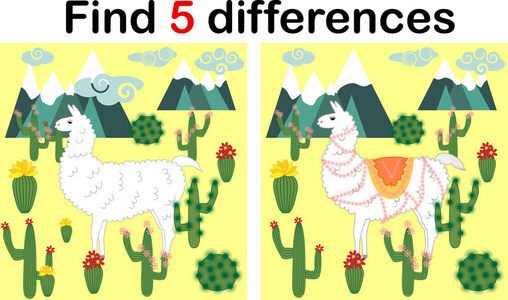 s educational game. Sweet llama, alpaca among cacti and mountain