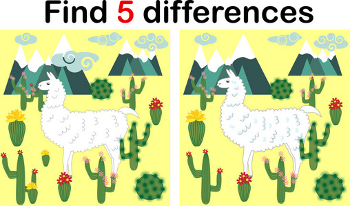 s educational game. Sweet llama, alpaca among cacti and mountain