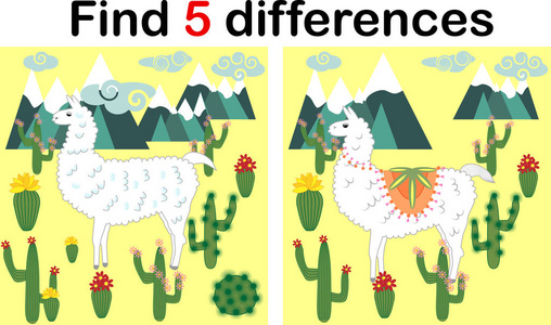 s educational game. Sweet llama, alpaca among cacti and mountain