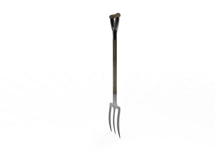 园艺工具，叉子和耙隔在白色背景上
