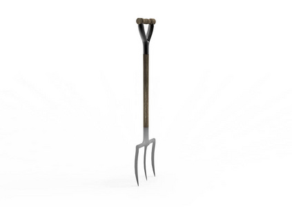 园艺工具，叉子和耙隔在白色背景上