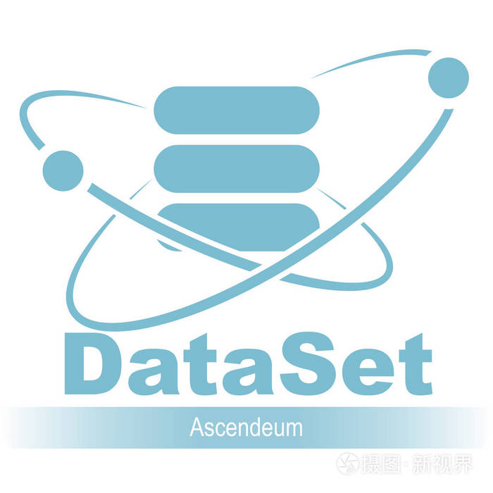 数据库图标带有轨道和卫星04矢量插图的数据库的简单平面标志