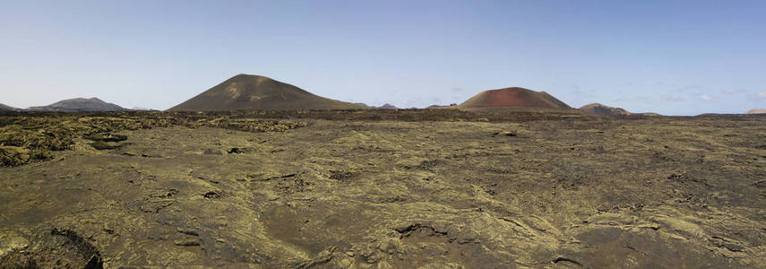 鸟瞰山Negra和Caldera彩色火山熔岩场与地衣兰萨罗特加那利群岛西班牙欧洲