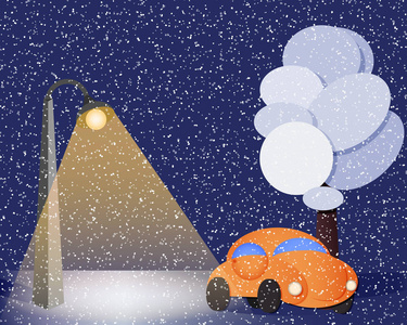 冬天开车走。 夜路和灯笼。