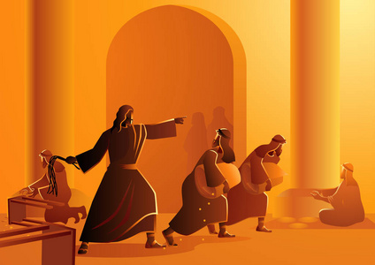 圣经矢量插图系列耶稣清理圣殿