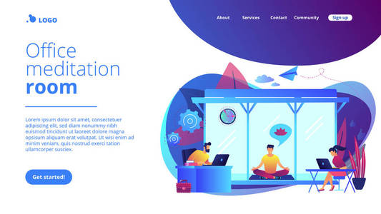 办公室冥想摊位概念着陆页