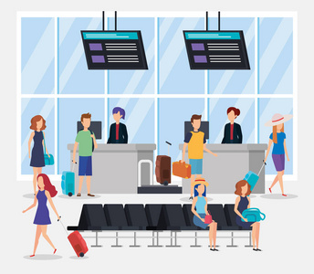机场旅客候机楼旅行机场度假主题彩色设计矢量图照片