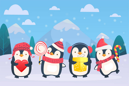 卡通圣诞企鹅图片-卡通圣诞企鹅素材-卡通圣诞企鹅插画-摄图新视界
