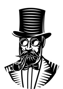 雪茄俱乐部矢量单色插图的绅士和顶帽俱乐部.照片