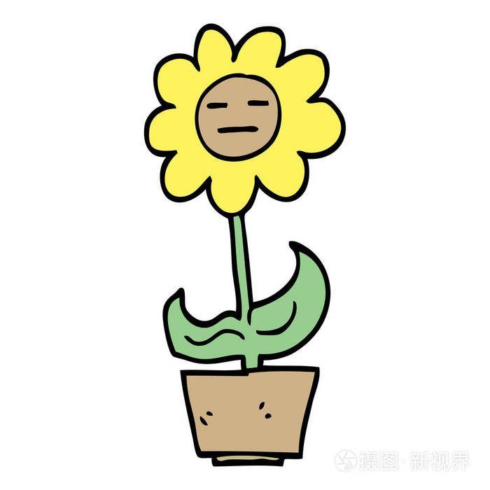 手绘涂鸦式卡通花盆